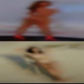 Naked woman and baboons